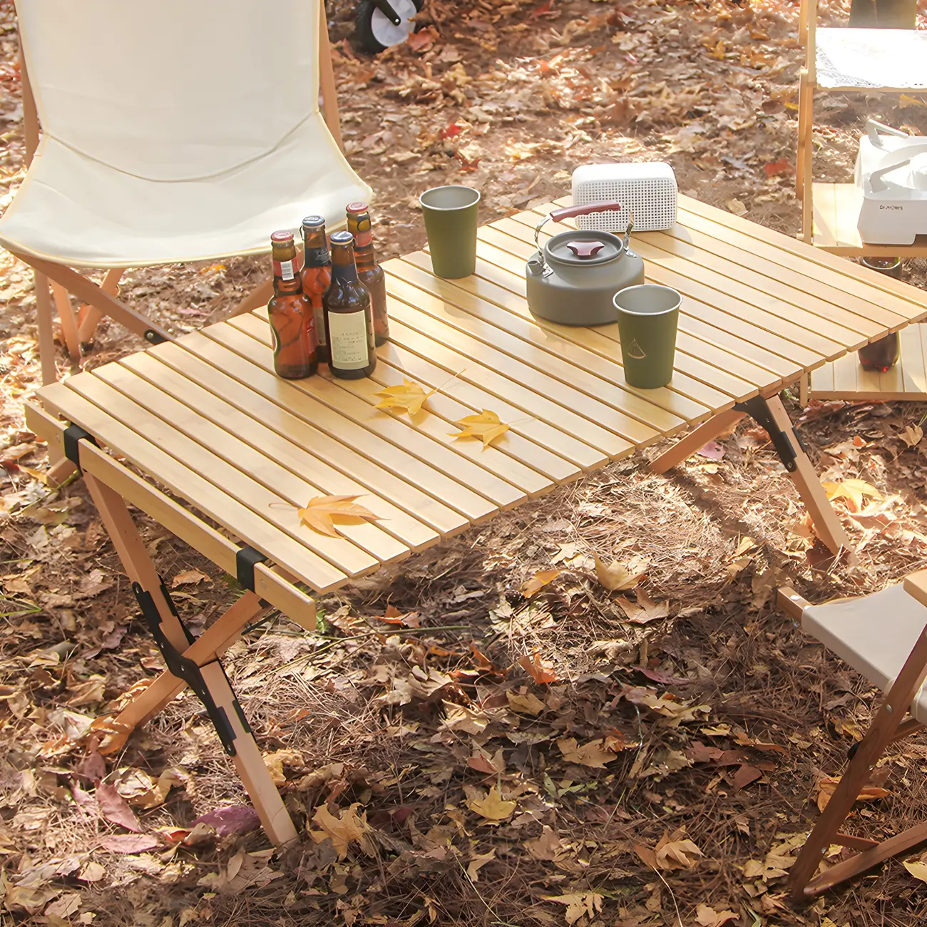 Modern Natural Wood Slatted Foldable Outdoor Dining Table Image - 1 | homeyfad