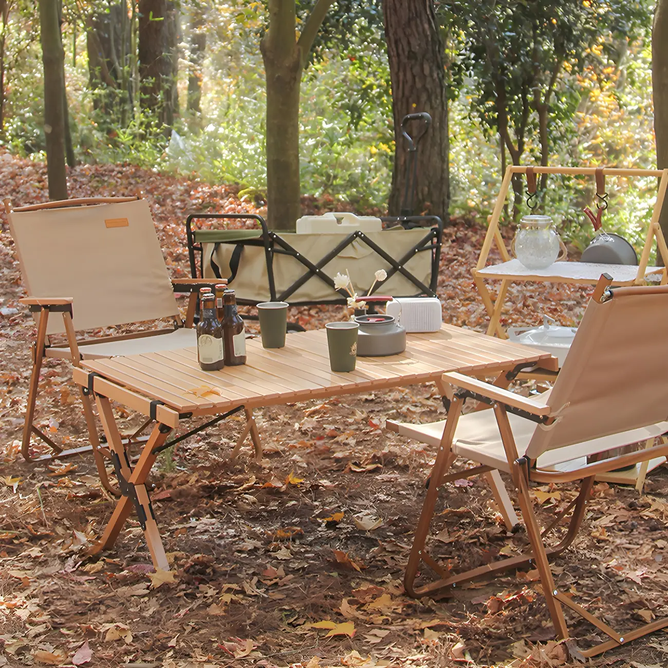 Modern Natural Wood Slatted Foldable Outdoor Dining Table Image - 2 | homeyfad