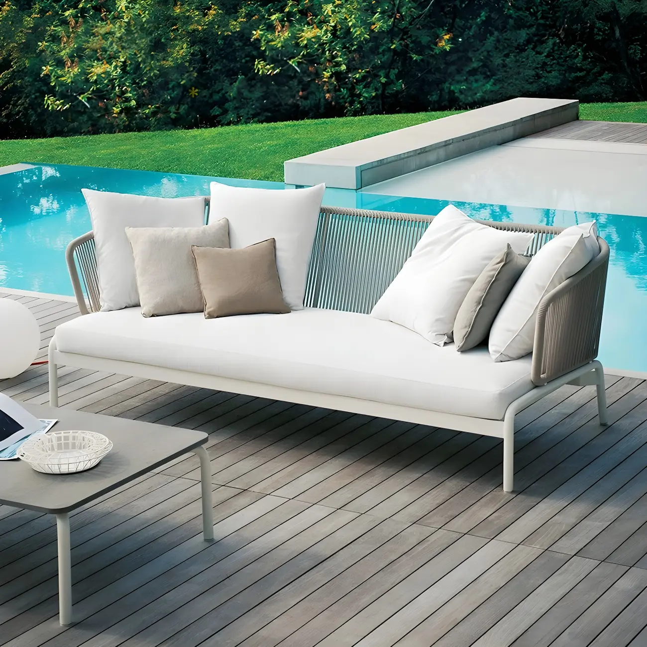 Modern Symmetrical Outdoor Sofa with Cushions, Metal Frame Image - 1 | homeyfad