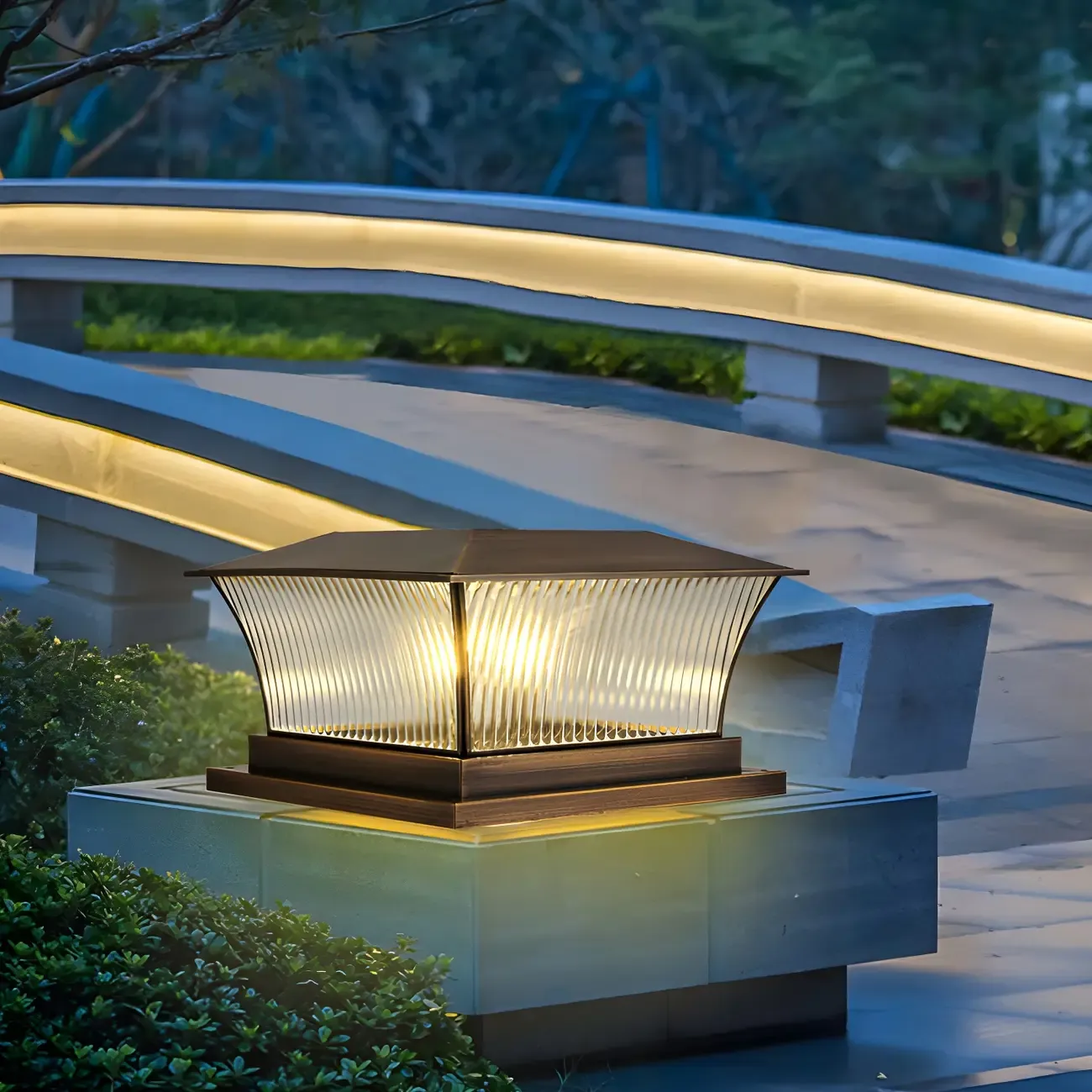 Solar Brown Metal Glass Post Cap Light Image - 10