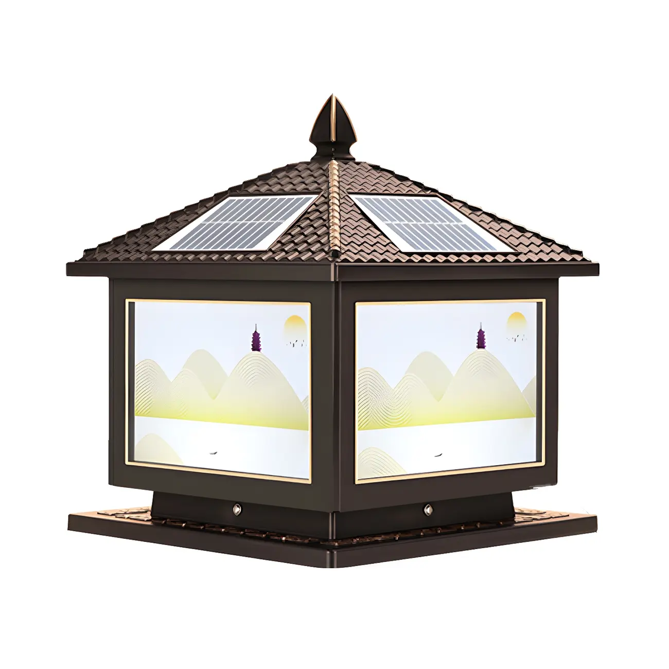 House-Shape Gold Square Solar Outdoor Post Lights | homeyfad