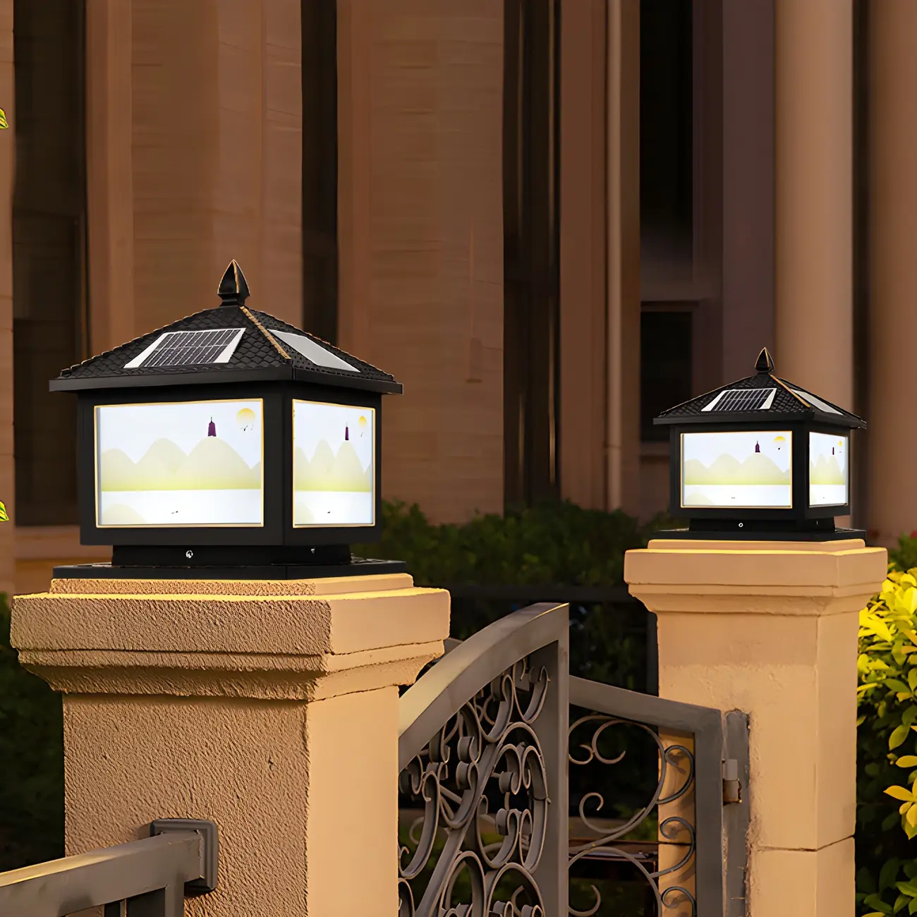 House-Shape Gold Square Solar Outdoor Post Lights | homeyfad