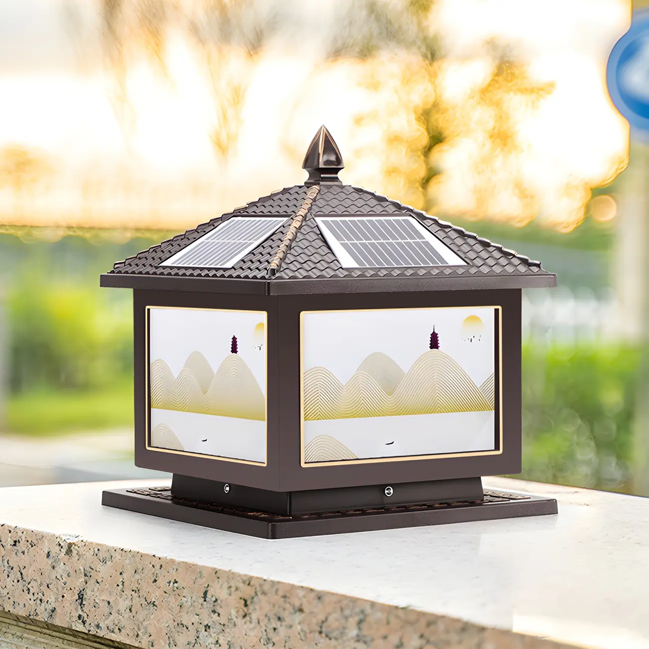 House-Shape Gold Square Solar Outdoor Post Lights | homeyfad