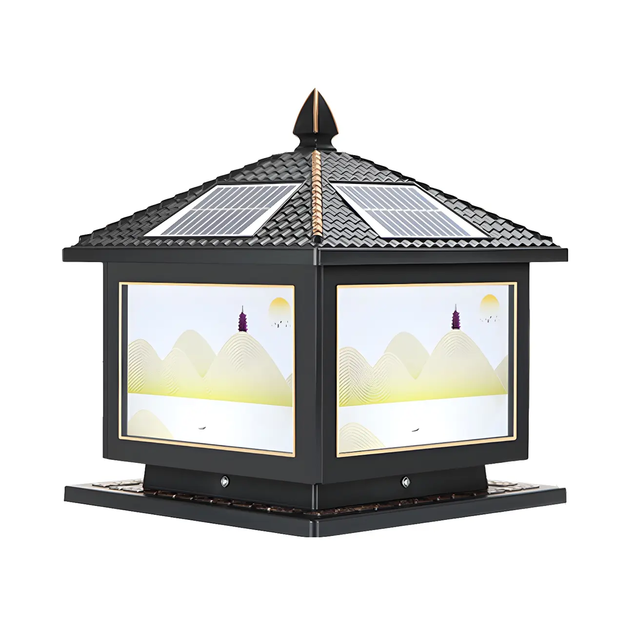 House-Shape Gold Square Solar Outdoor Post Lights | homeyfad