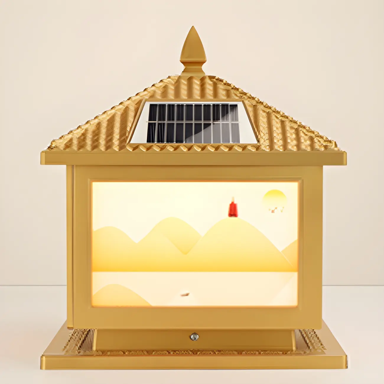 House-Shape Gold Square Solar Outdoor Post Lights | homeyfad