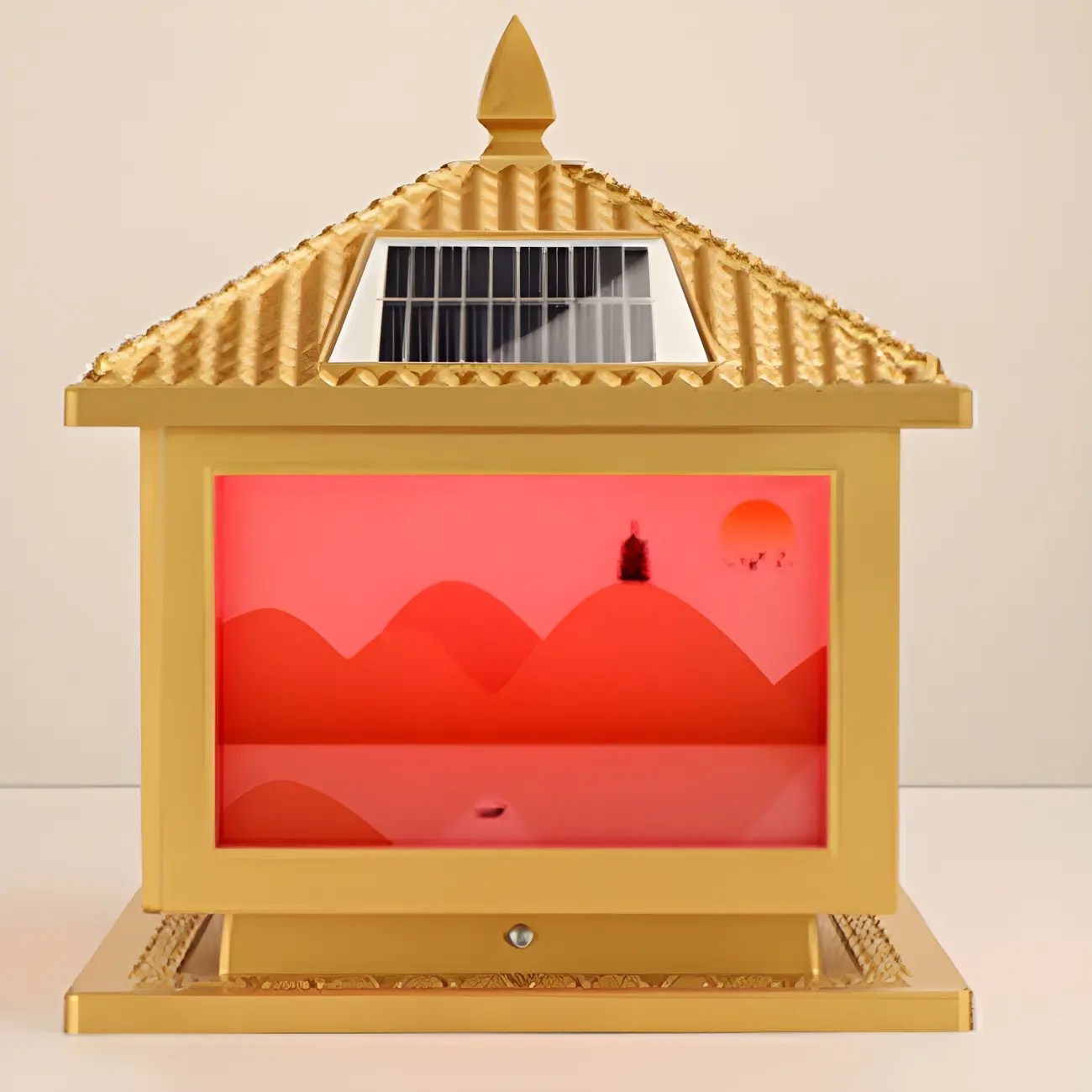 House-Shape Gold Square Solar Outdoor Post Lights | homeyfad