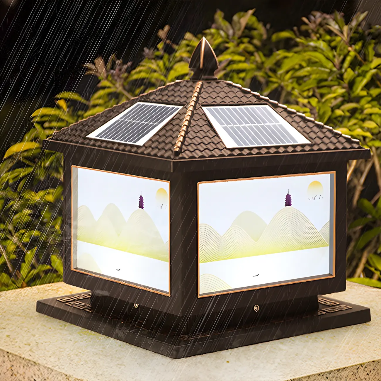 House-Shape Gold Square Solar Outdoor Post Lights | homeyfad