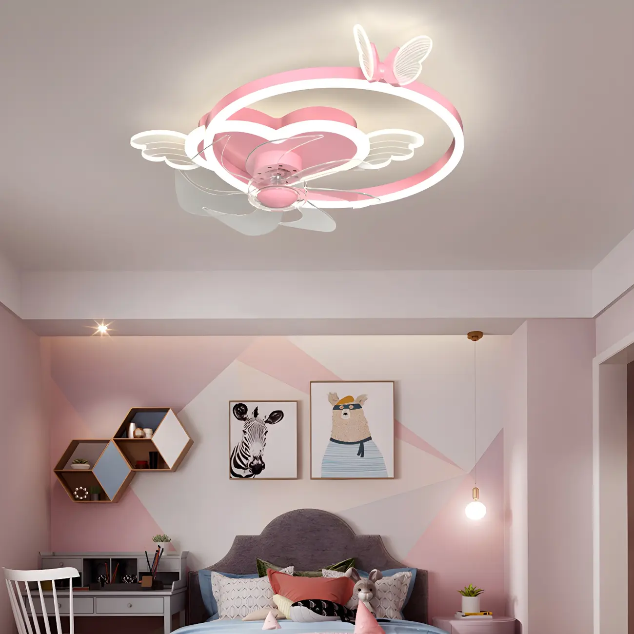 Kids Room Whimsical Butterfly-Heart Ceiling Fan with Light Image - 2 | homeyfad