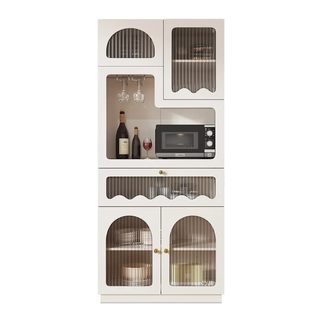 Tall White MDF Fluted Glass Doors Wine storage Sideboard Image - 9