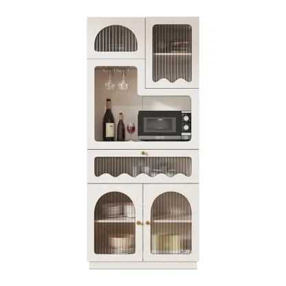 Tall White MDF Fluted Glass Doors Wine storage Sideboard Image - 9