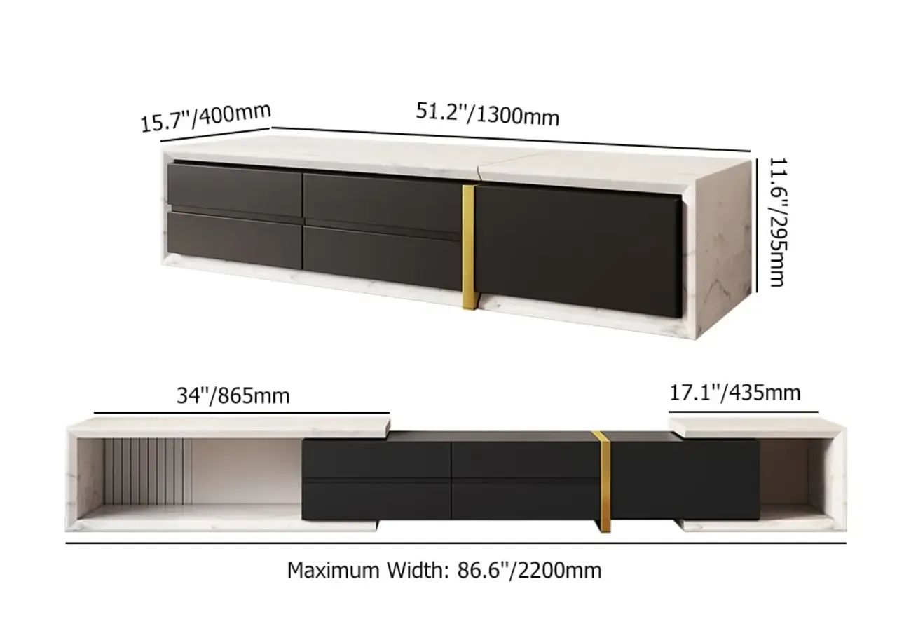 Extendable Modern White & Black 2 Drawers Wooden TV Stand Image - 9