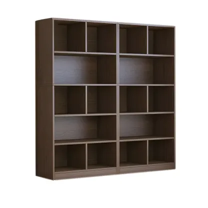 Modern 5-Tier Ladder Closed Back Oak Wood Bookcase Image - 18