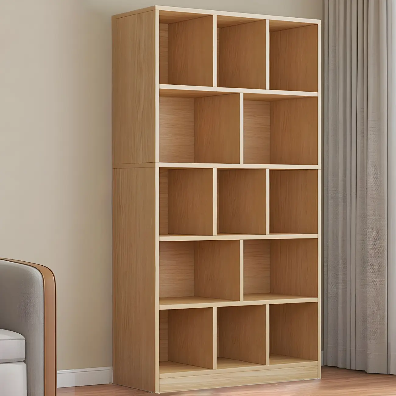 Modern 5-Tier Ladder Closed Back Oak Wood Bookcase Image - 19 | homeyfad
