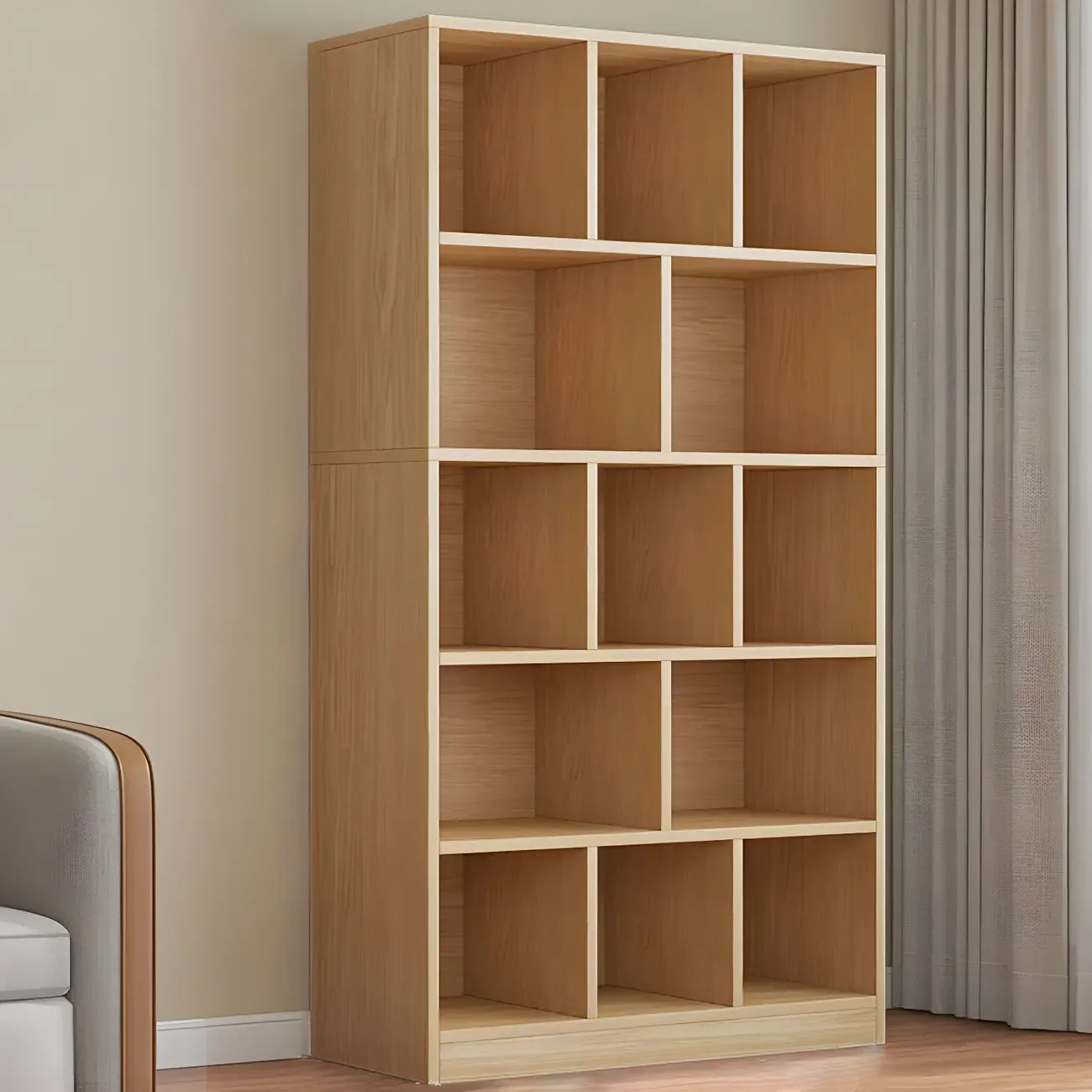 Modern 5-Tier Ladder Closed Back Oak Wood Bookcase Image - 19