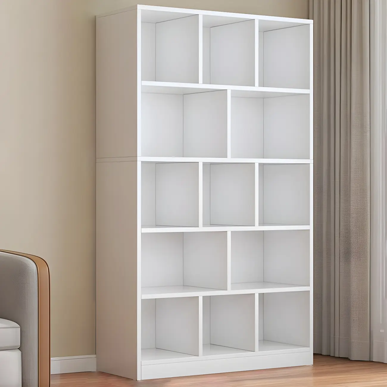 Modern 5-Tier Ladder Closed Back Oak Wood Bookcase Image - 21 | homeyfad