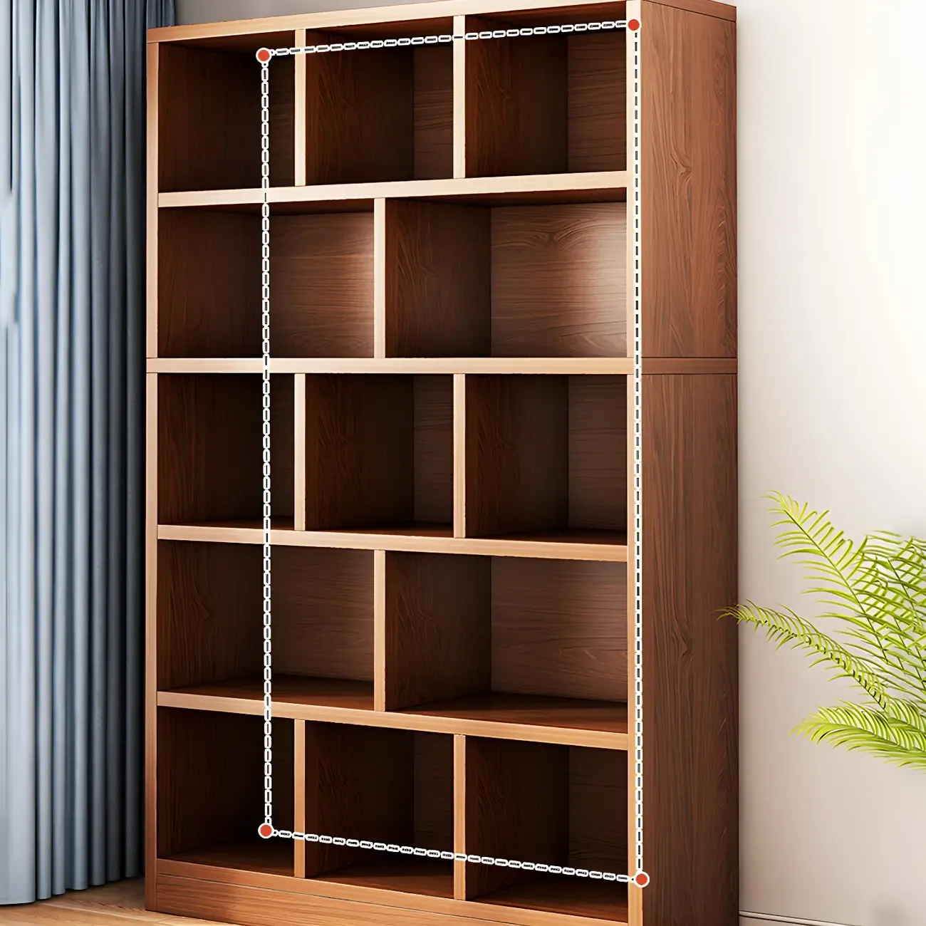Modern 5-Tier Ladder Closed Back Oak Wood Bookcase Image - 22