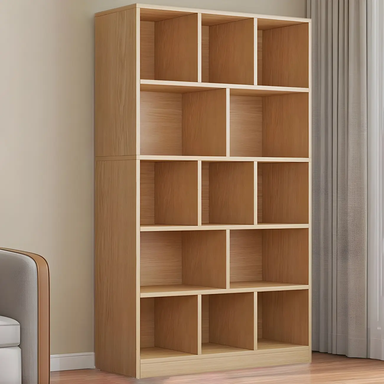 Modern 5-Tier Ladder Closed Back Oak Wood Bookcase Image - 23 | homeyfad