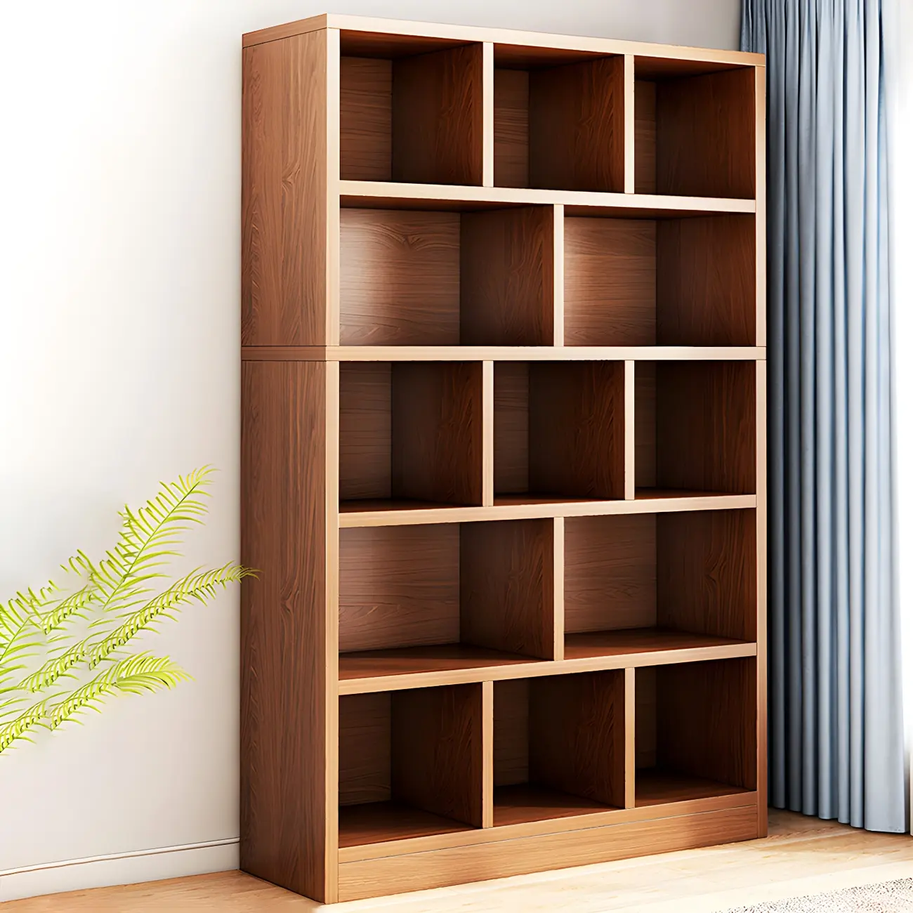 Modern 5-Tier Ladder Closed Back Oak Wood Bookcase Image - 26 | homeyfad