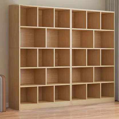 Modern 5-Tier Ladder Closed Back Oak Wood Bookcase Image - 35