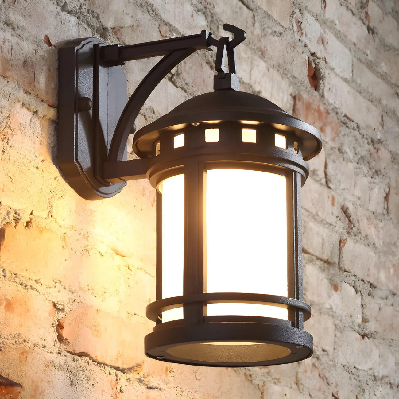 Rustic Black Metal Cylinder Glass Outdoor Wall Lantern Light | homeyfad
