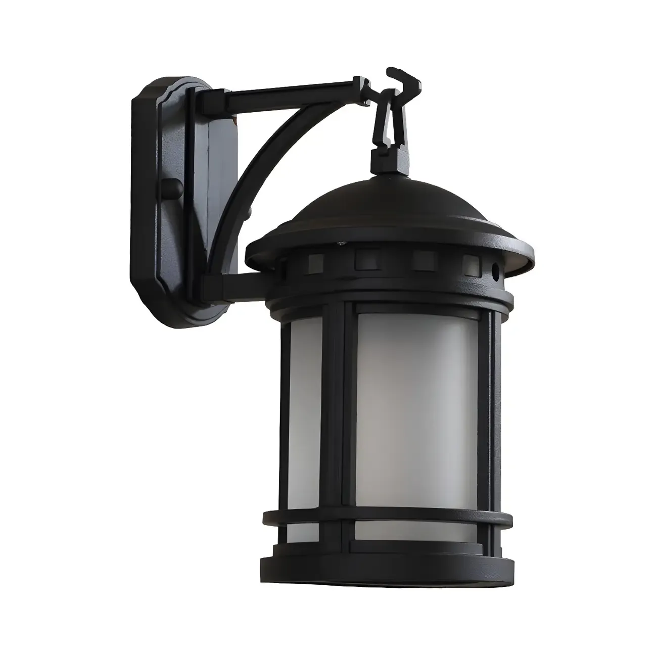 Rustic Black Metal Cylinder Glass Outdoor Wall Lantern Light