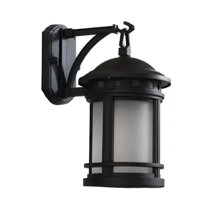 Rustic Black Metal Cylinder Glass Outdoor Wall Lantern Light