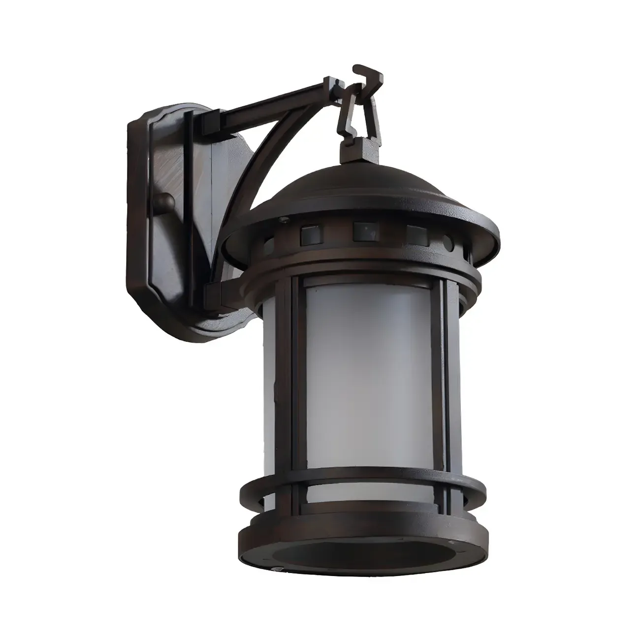 Rustic Black Metal Cylinder Glass Outdoor Wall Lantern Light