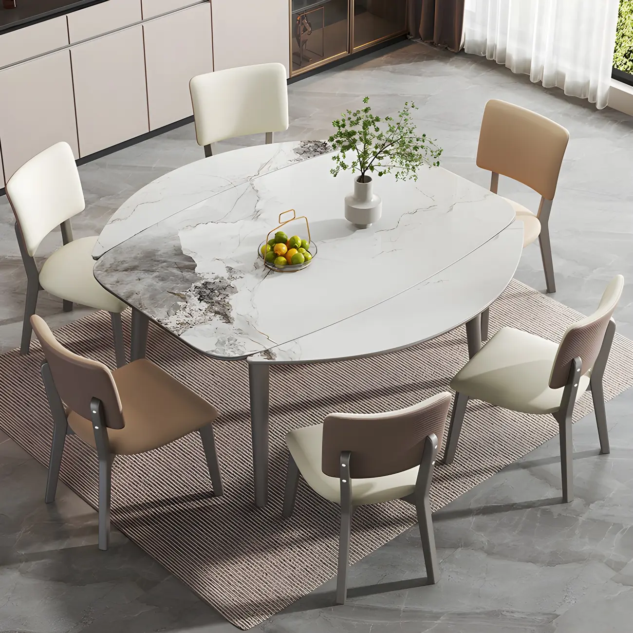 Modern White Marble Extendable Dining Table Image - 2 | homeyfad