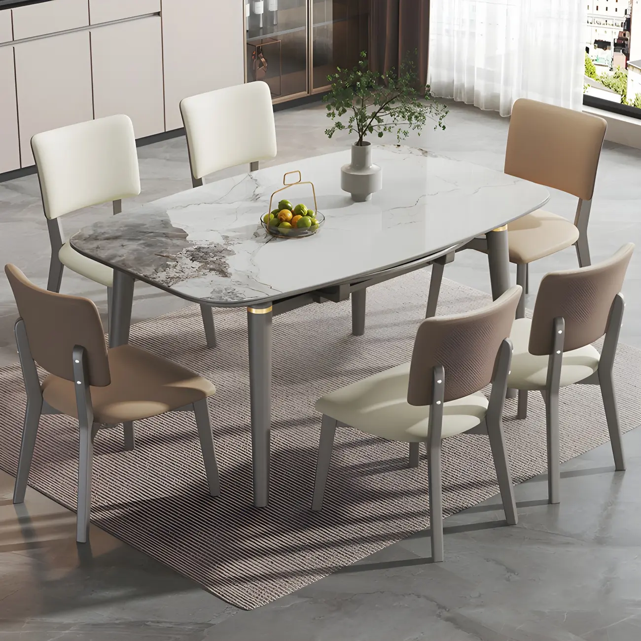 Modern White Marble Extendable Dining Table Image - 1 | homeyfad