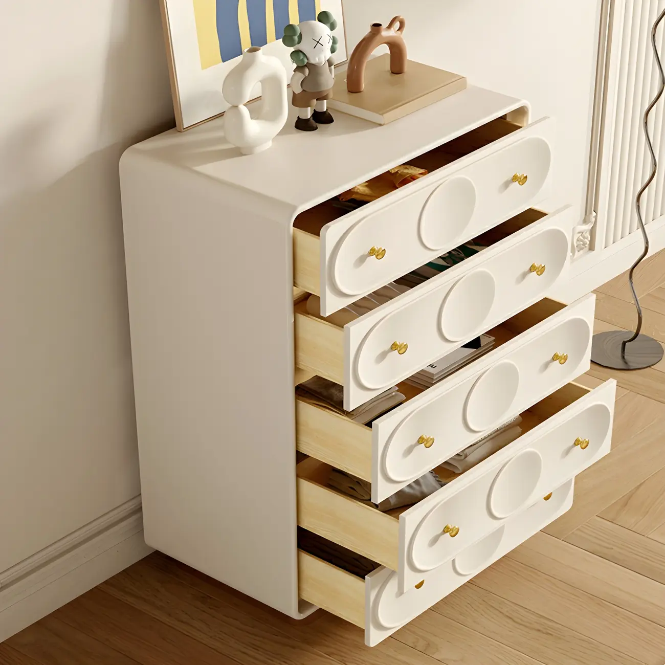 Glam White Wooden Dresser with Drawers for Bedroom Storage Image - 9 | homeyfad
