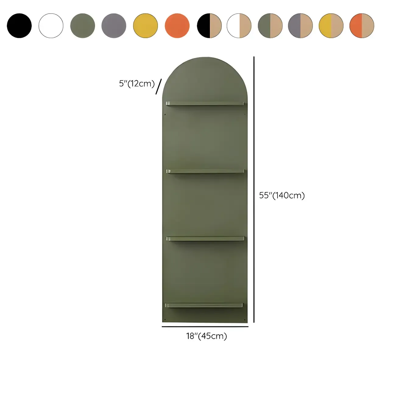 Etagere Arched Wall-Mounted Wood Bookcase #size