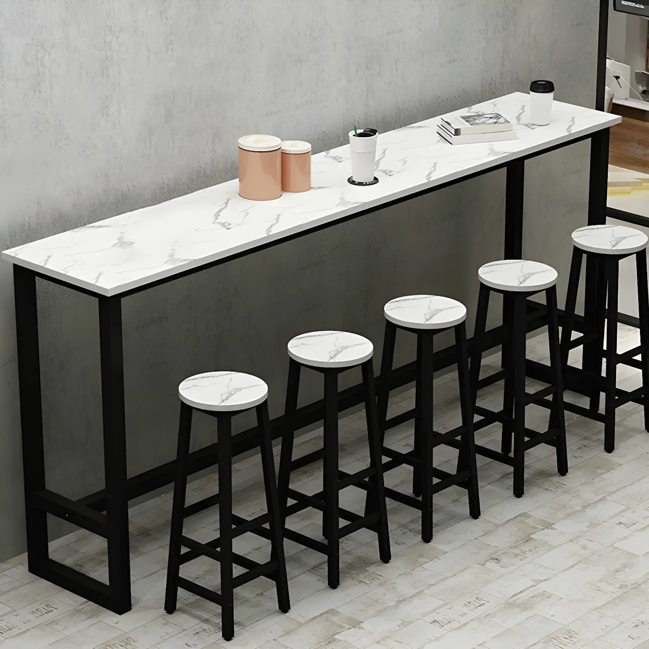 Rectangular Tall Wood Metal Base Bar Table Black Image - 3 | homeyfad