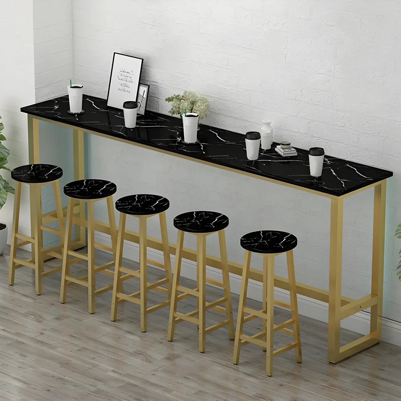 Rectangular Tall Wood Metal Base Bar Table Black Image - 4 | homeyfad
