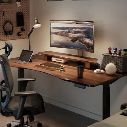 Modern Rubberwood Adjustable Standing Desk with Monitor Stand Image - 1