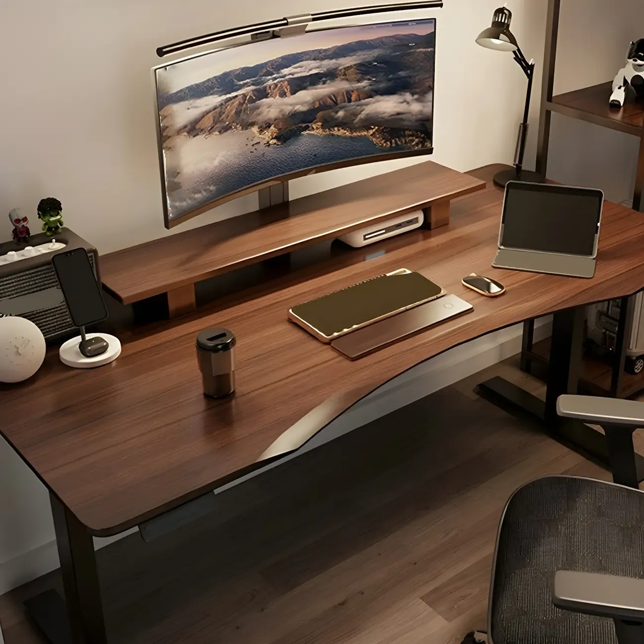 Modern Rubberwood Adjustable Standing Desk with Monitor Stand Image - 2