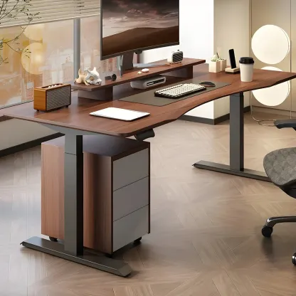 Modern Rubberwood Adjustable Standing Desk with Monitor Stand Image - 7