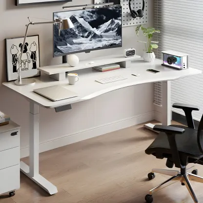Modern Rubberwood Adjustable Standing Desk with Monitor Stand Image - 9