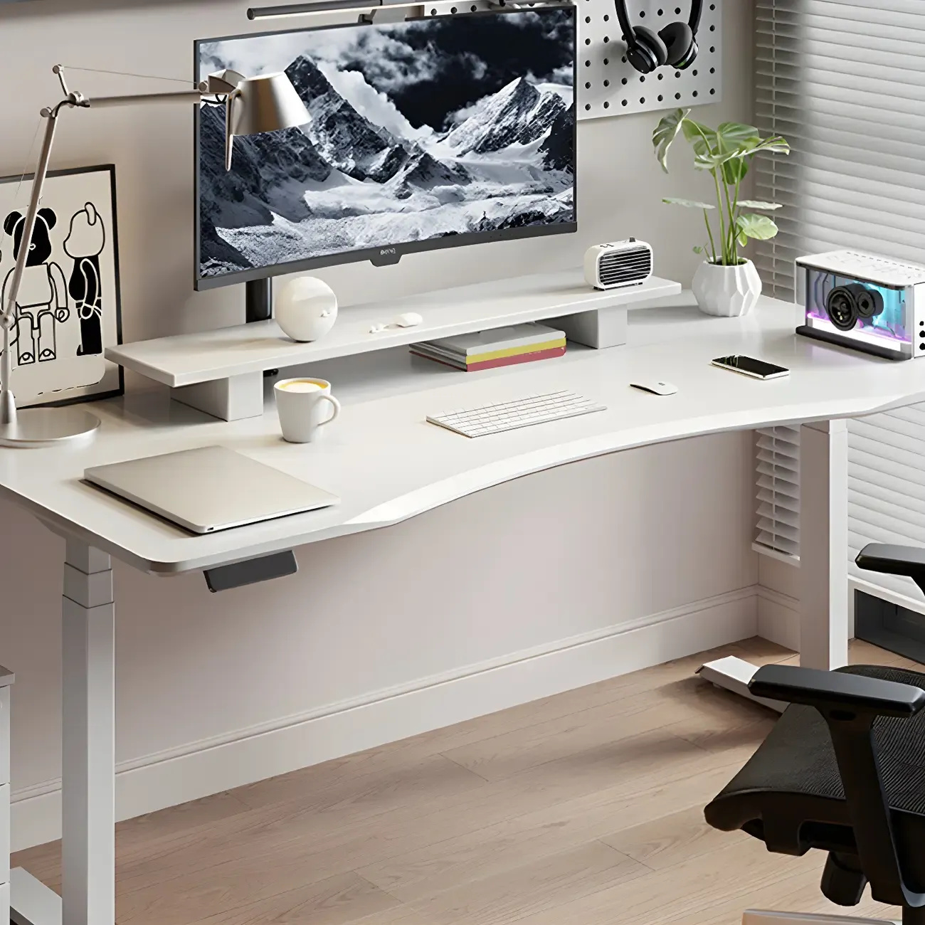 Modern Rubberwood Adjustable Standing Desk with Monitor Stand Image - 11