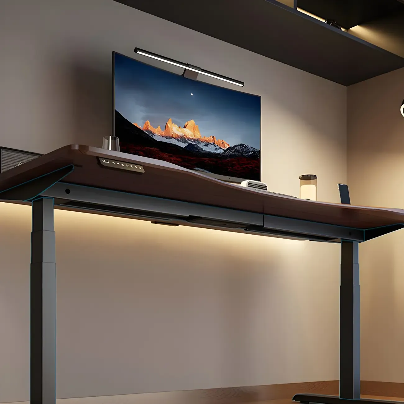 Modern Rubberwood Adjustable Standing Desk with Monitor Stand Image - 13