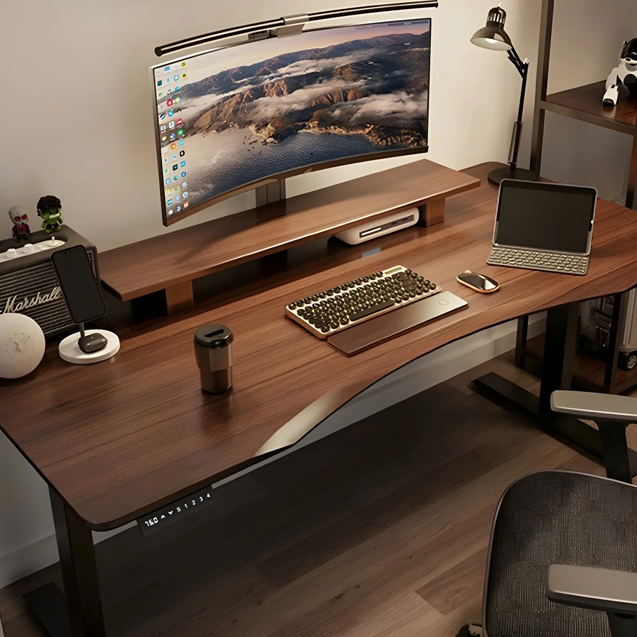 Modern Rubberwood Adjustable Standing Desk with Monitor Stand Image - 15 | homeyfad
