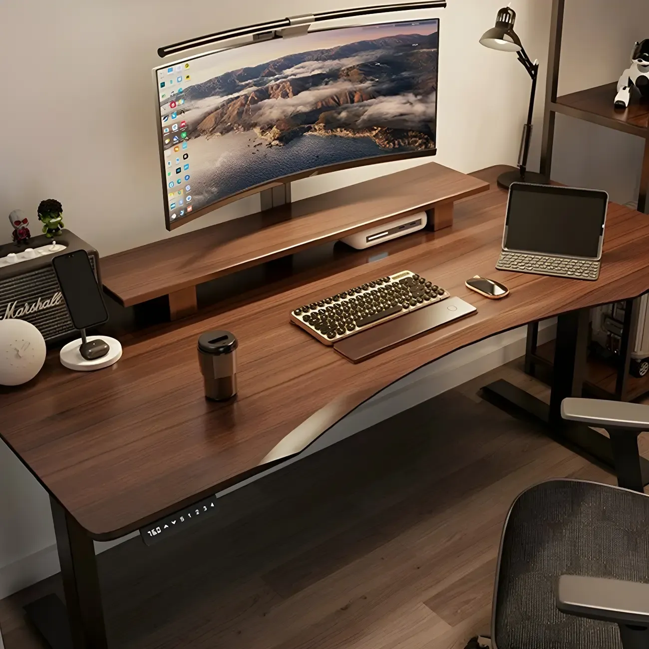 Modern Rubberwood Adjustable Standing Desk with Monitor Stand Image - 15