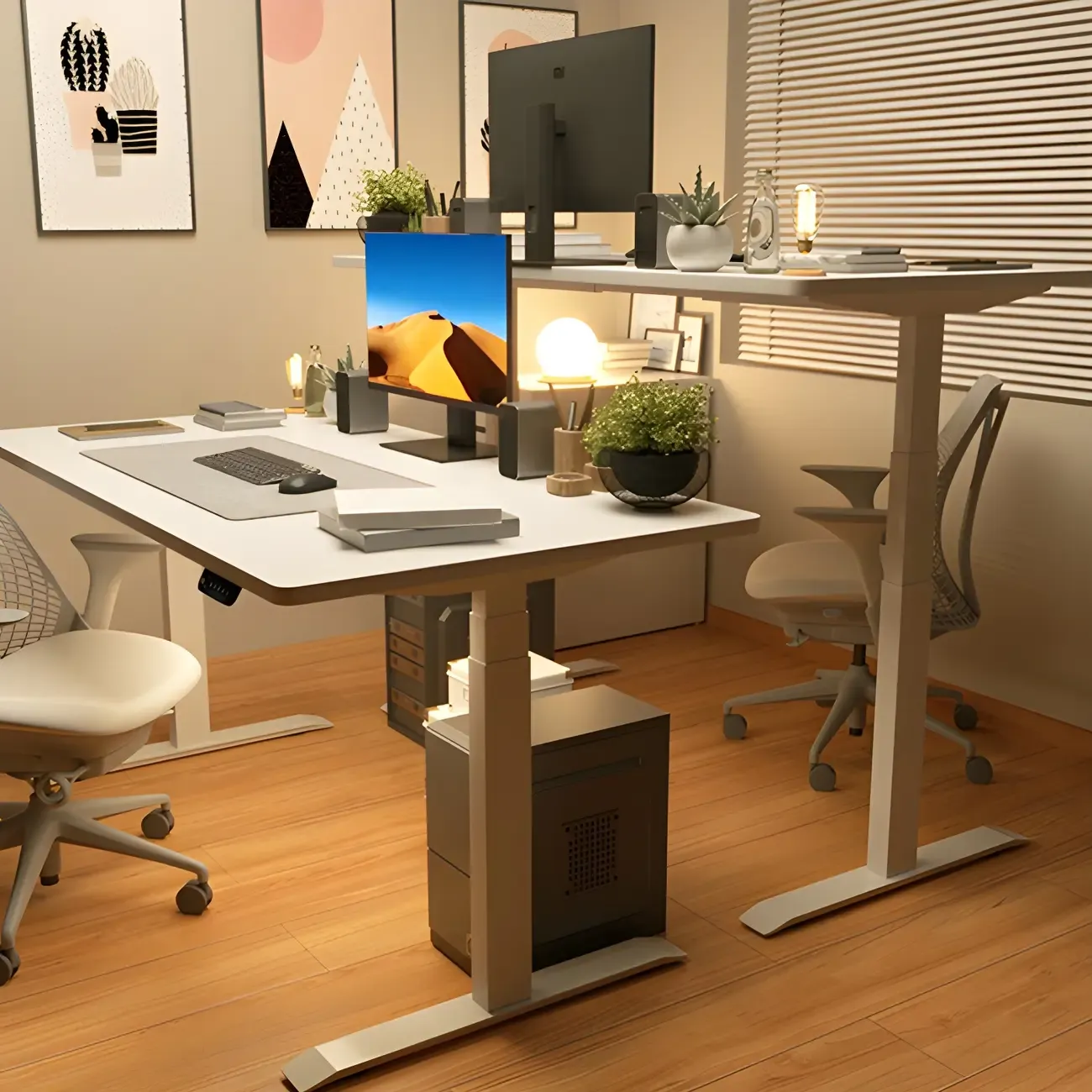 Modern Pine Wooden Adjustable Standing Desk for Home Office Image - 2