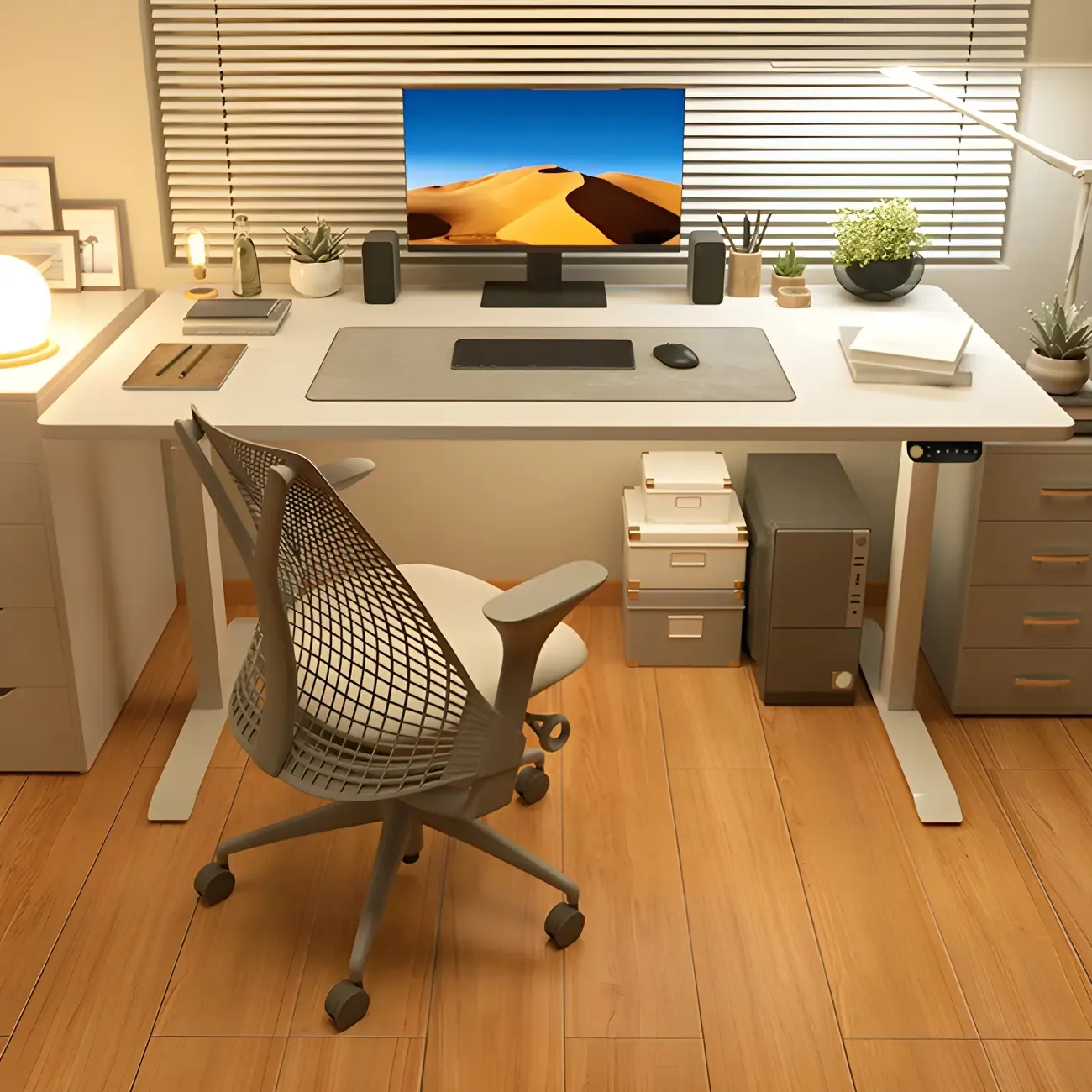 Modern Pine Wooden Adjustable Standing Desk for Home Office Image - 1