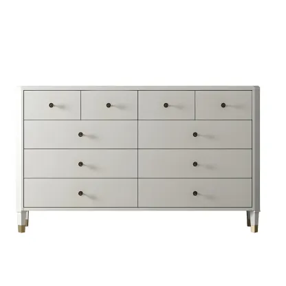 Minimalist White Wooden Double Dresser with Drawers for Home Image - 10