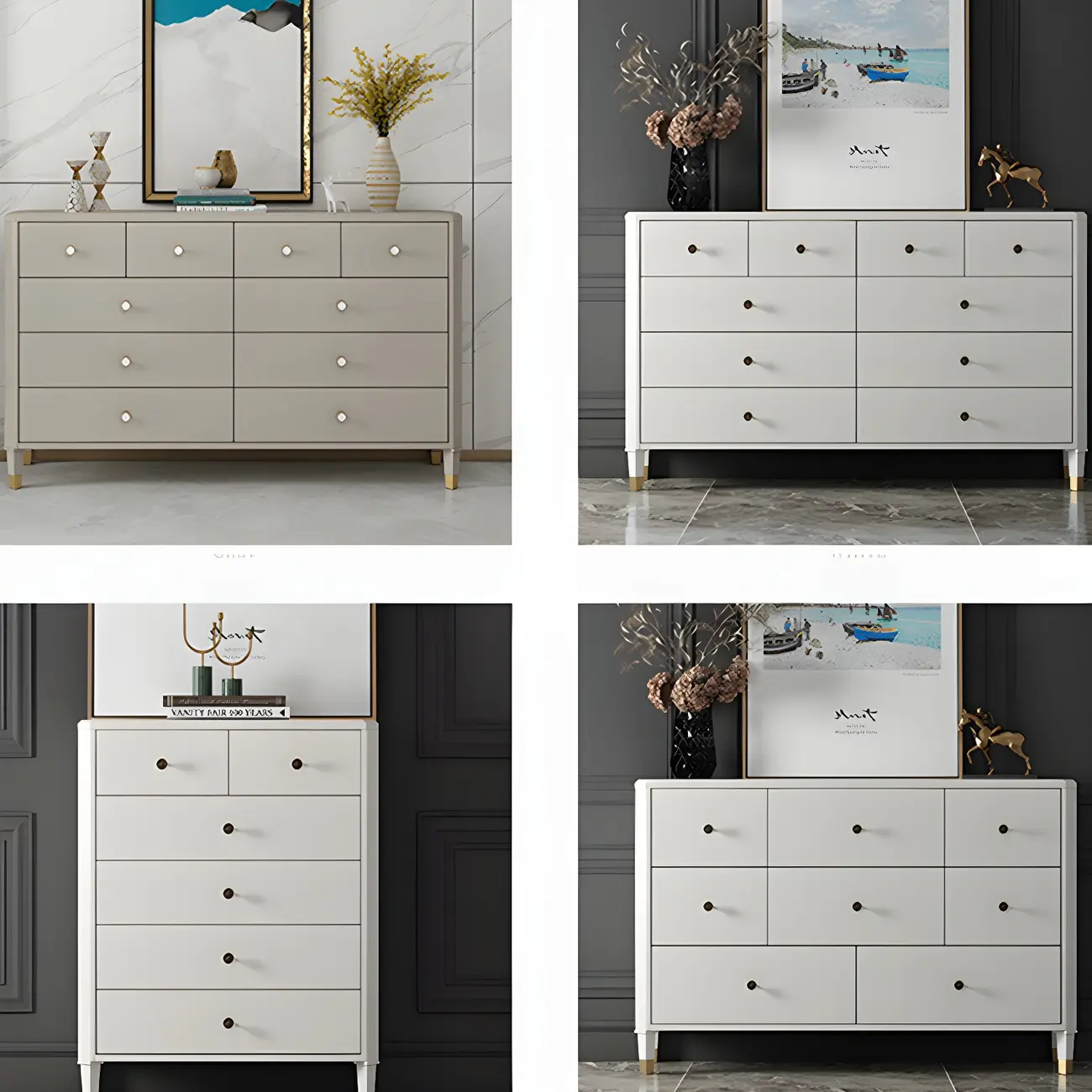 Minimalist White Wooden Double Dresser with Drawers for Home Image - 14 | homeyfad