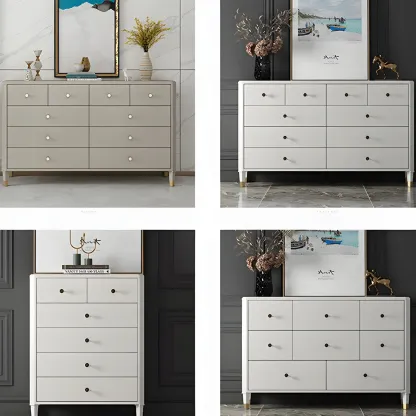 Minimalist White Wooden Double Dresser with Drawers for Home Image - 14