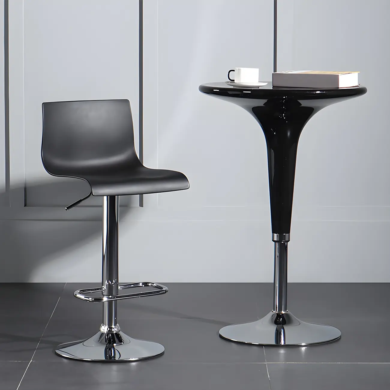 Modern Black Plastic Swivel Bar Stool with Backrest for Home Bar Image - 1 | homeyfad