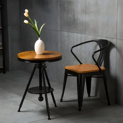 Adjustable Pine Wood Round Cocktail Bar Table for Home Bar Image - 1