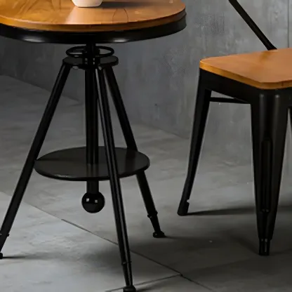 Adjustable Pine Wood Round Cocktail Bar Table for Home Bar Image - 6