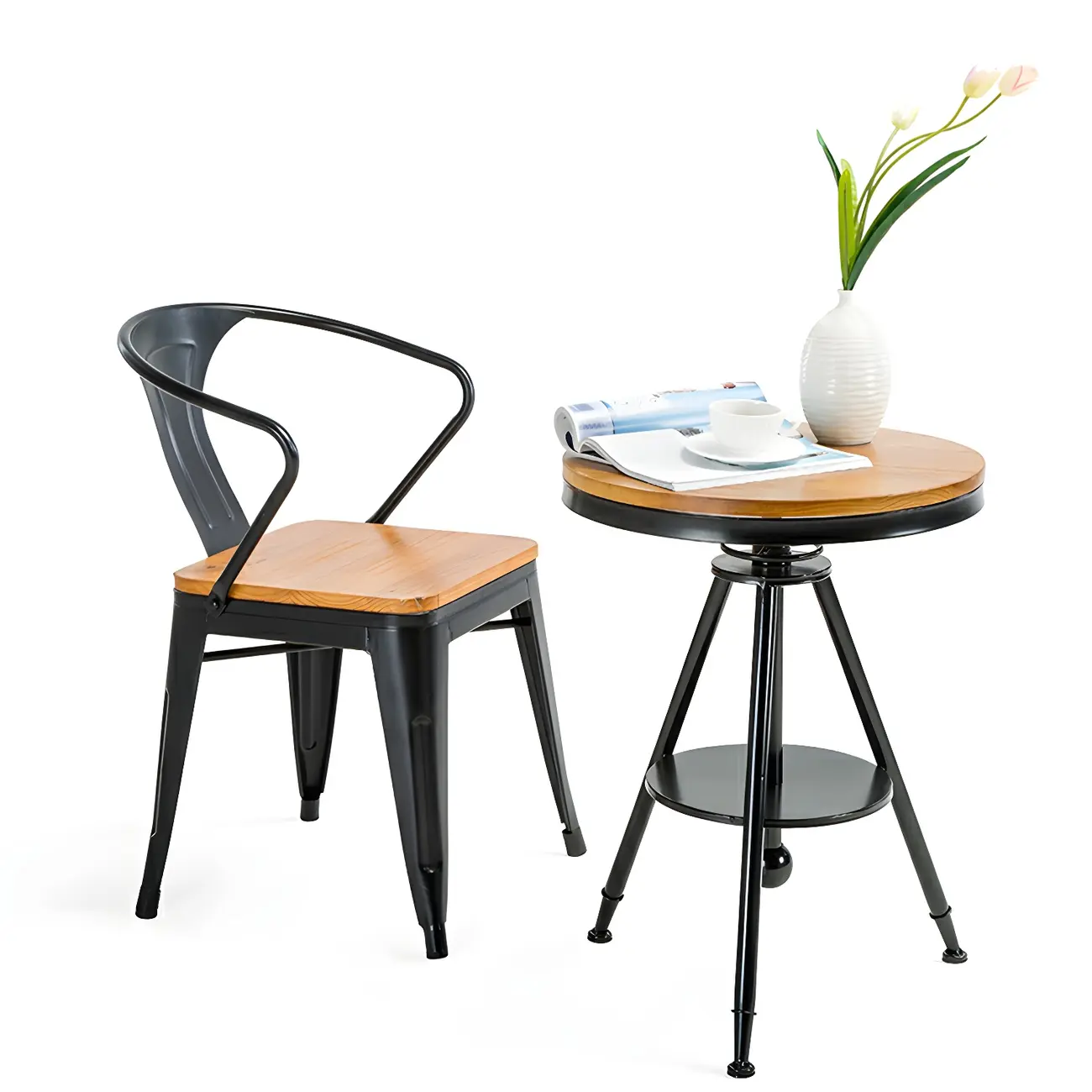 Adjustable Pine Wood Round Cocktail Bar Table for Home Bar Image - 9 | homeyfad